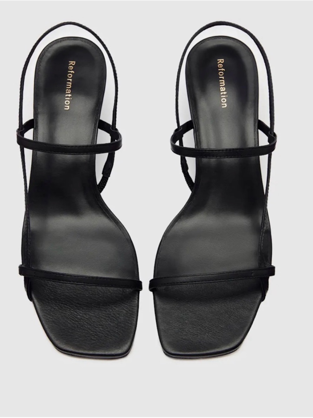 Reformation Black Strappy Square-Toe Slingback Heels